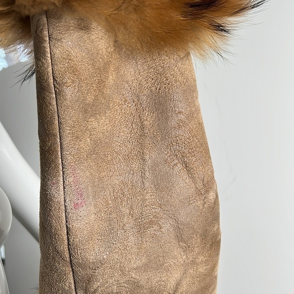 Natural Sz 6-8 Shearling with Real
Fox Fur Hidden Front Zipper Car Jacket Coat - Picture 15 of 16